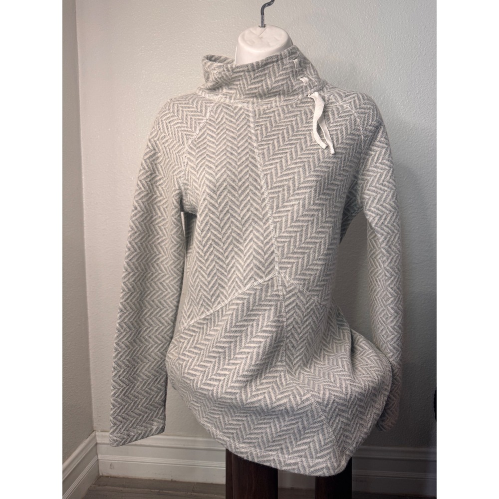 prAna Matteos Cowl Neck Pullover‎ Sweater S Gray Herringbone Knit Wool Blend